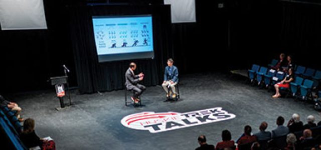 view of Huskie Trek Talks conversation on stage