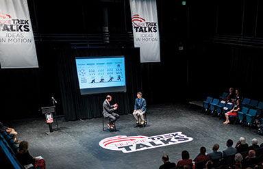 view of Huskie Trek Talks conversation on stage